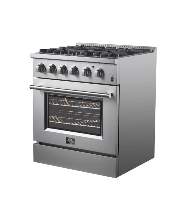 Forno Marco 30-inch Dual Fuel Range Stainless Steel, 4 Sealed Burners - 37,000 BTU, 4.32 cu.ft. True Convection Oven