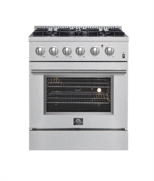 Forno Marco 30-inch Dual Fuel Range Stainless Steel, 4 Sealed Burners - 37,000 BTU, 4.32 cu.ft. True Convection Oven