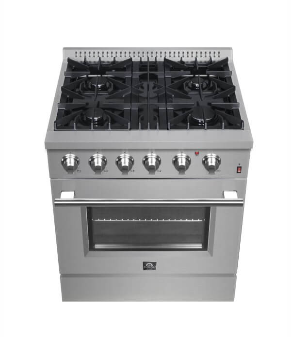 Forno Marco 30-inch Dual Fuel Range Stainless Steel, 4 Sealed Burners - 37,000 BTU, 4.32 cu.ft. True Convection Oven