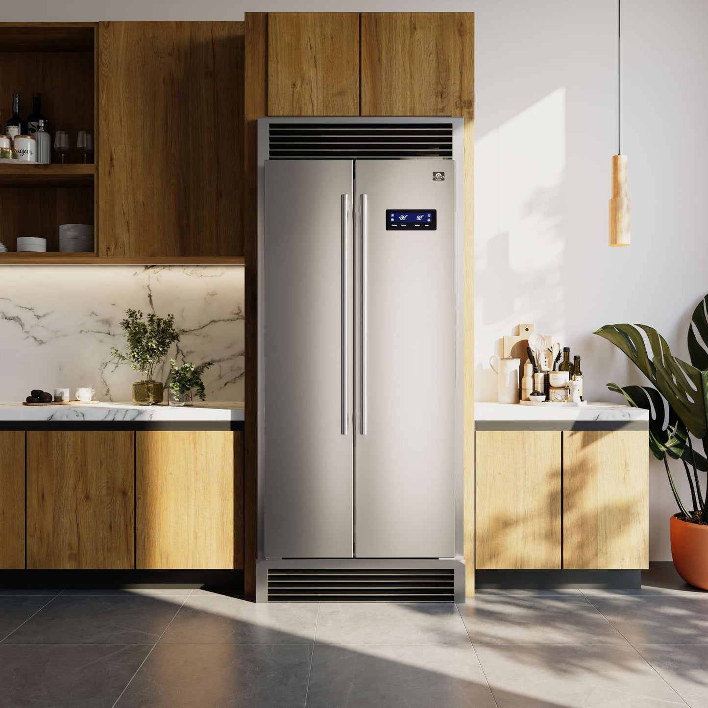 Forno Salerno 33" Built-in Stainless Steel Refrigerator 15.6 cu. ft - With Decorative Grill - 37"es Wide