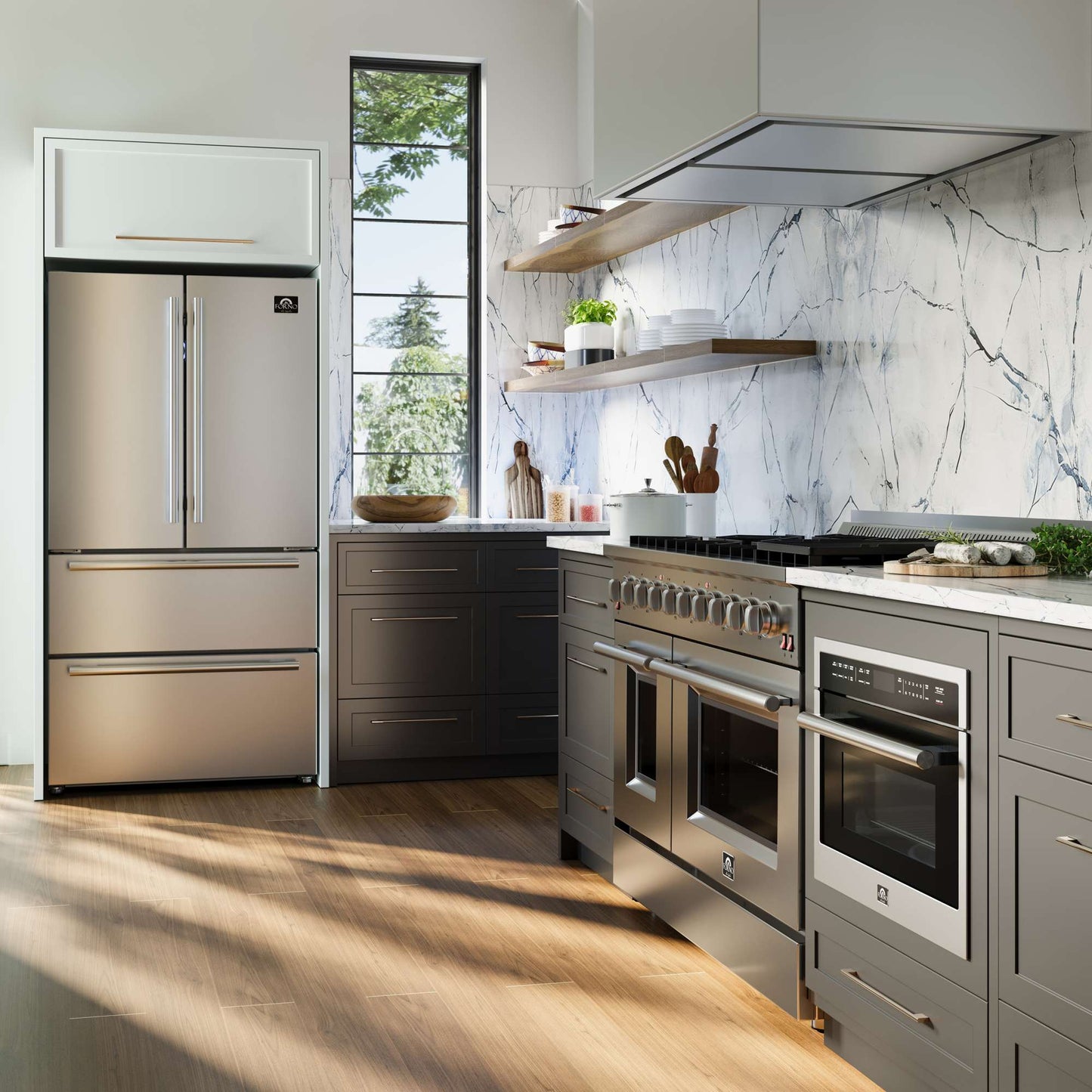 Forno Arezzo - 44" Ceiling Range Hood with Perimetric Heat, Odor, Gases and Steam Air Capture