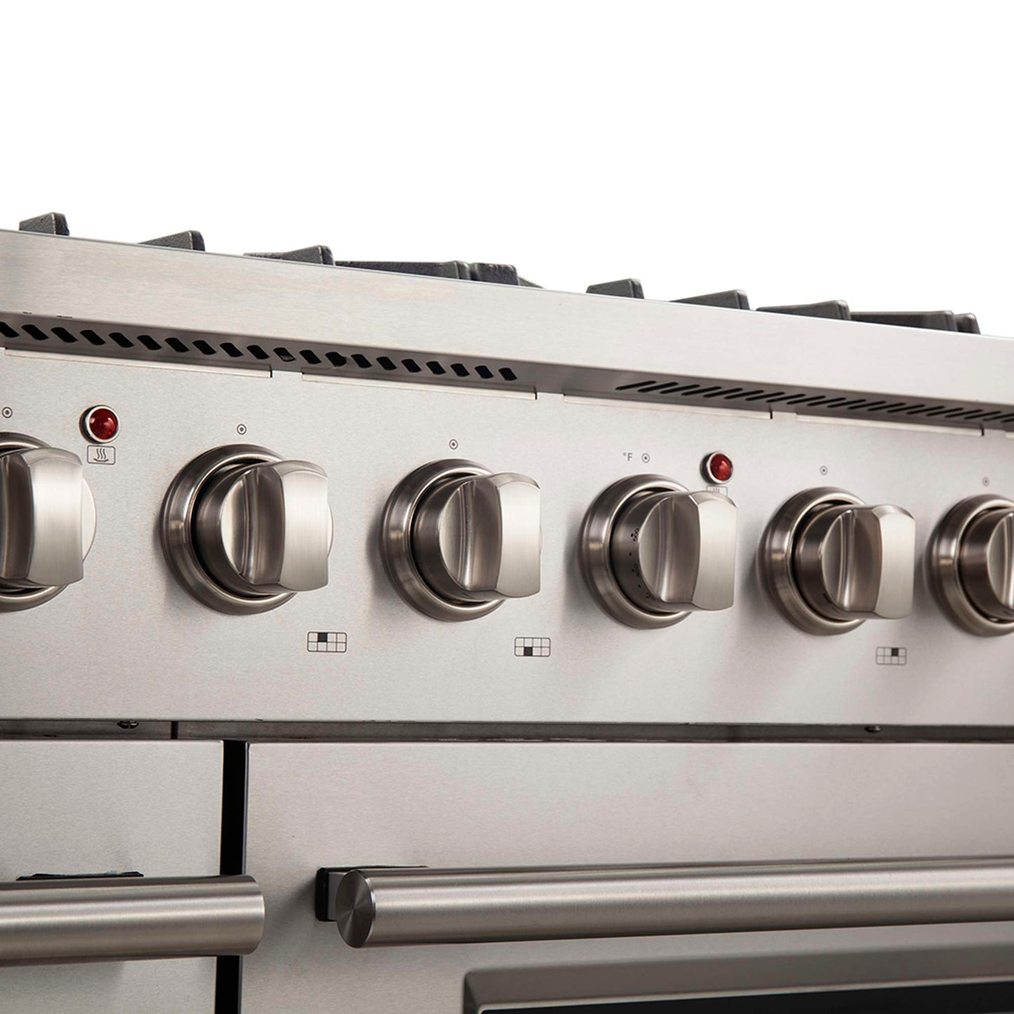 FORNO Galiano 48-inch Gas Range Stainless Steel, 8 Burners, 107,000 BTU, Griddle, 6.58 cu.ft. Double Oven