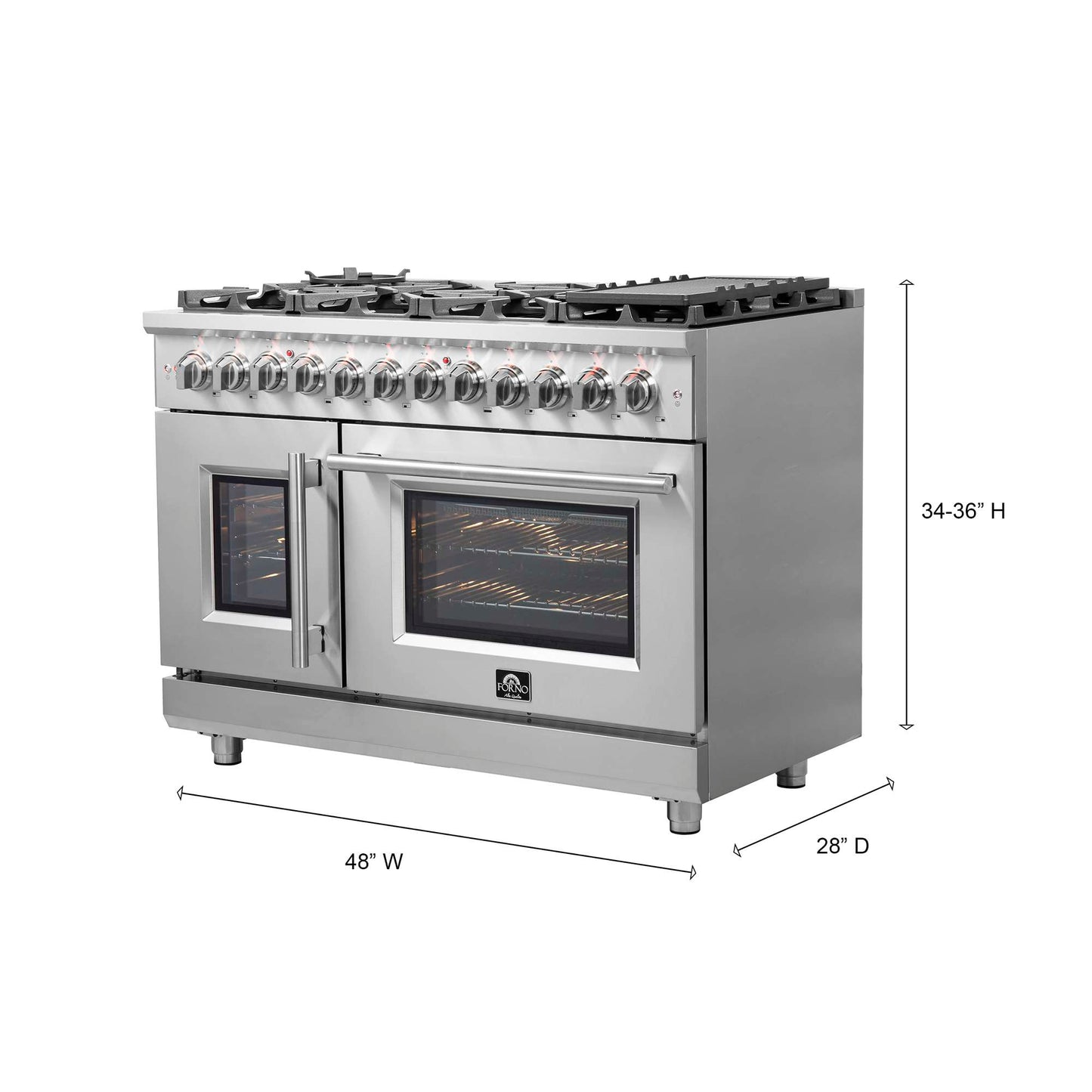 Forno Massimo 48" Freestanding French Door Dual Fuel Range