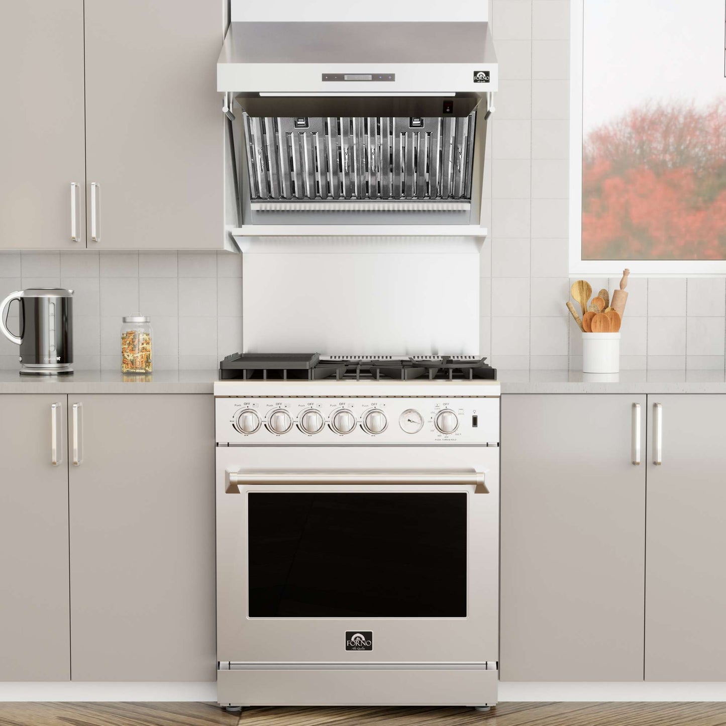 Forno Savona - 30" Wall Mount Range Hood Baffle Filter & Back Splash