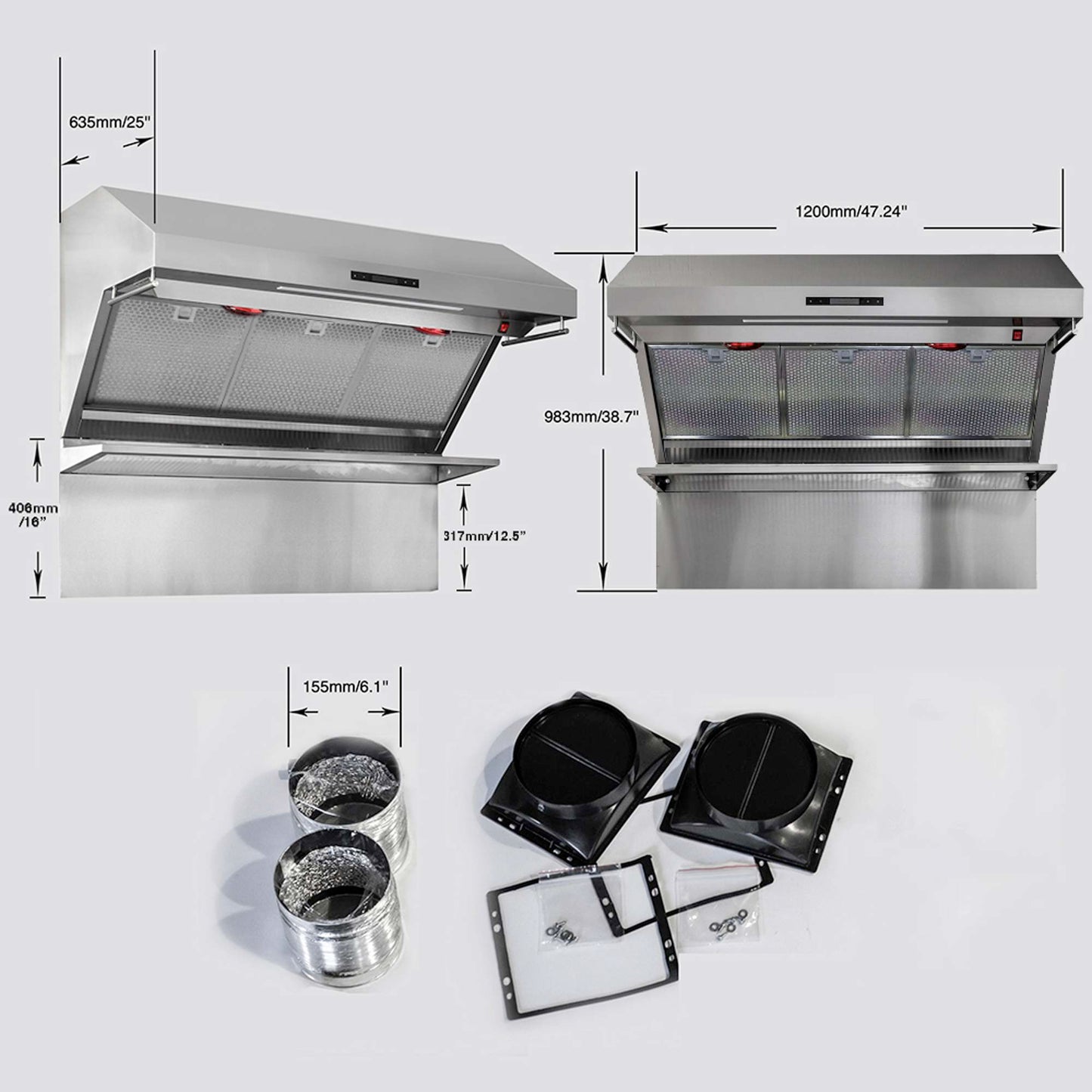Forno Savona - 48" Wall Mount Range Hood with Hybrid Stainless Filters & Back Splash