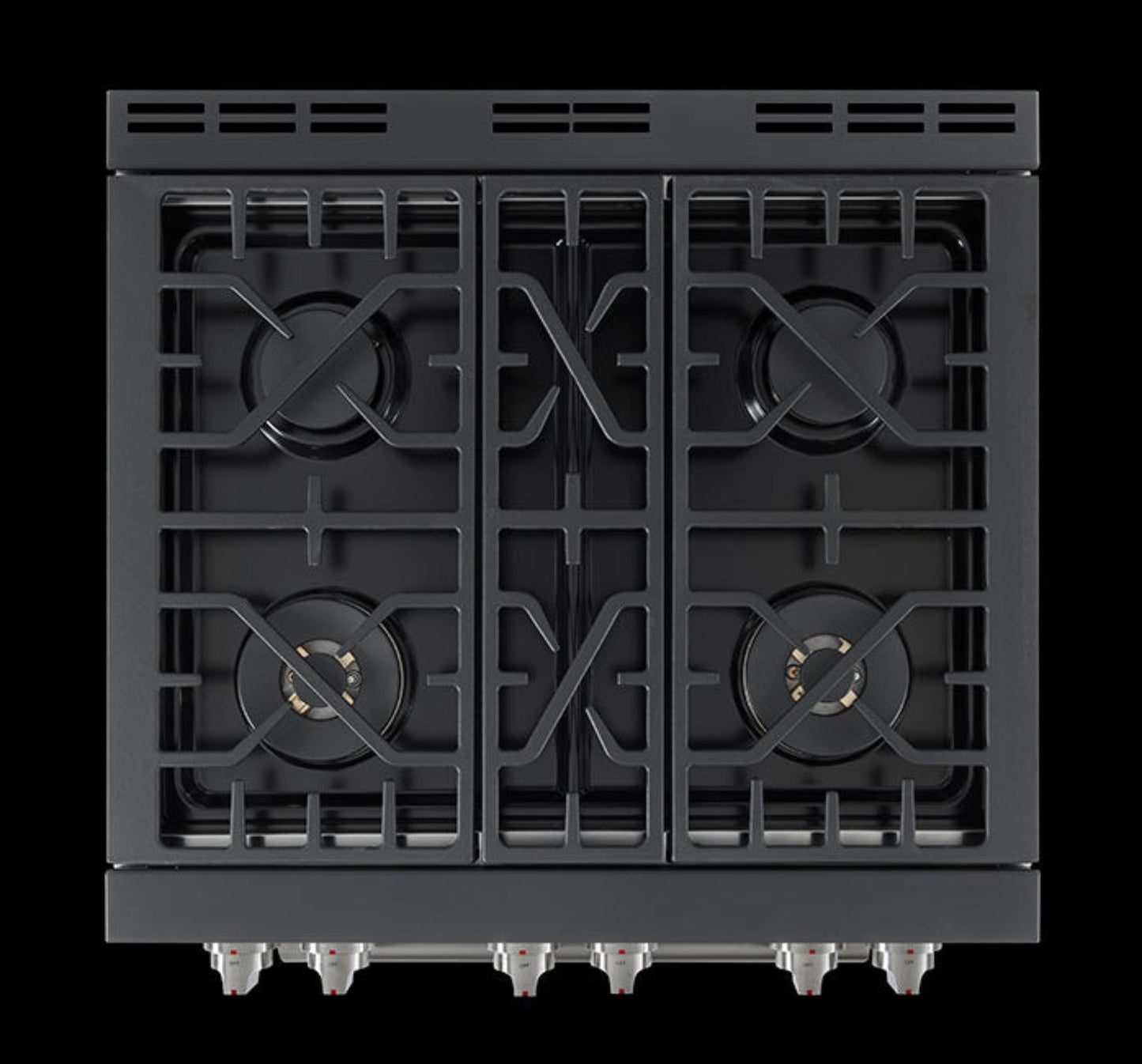Forza 30" all Gas w/ 4 brass burners, Infinito Grate System, MassimoBlu Double Broiler, st. steel