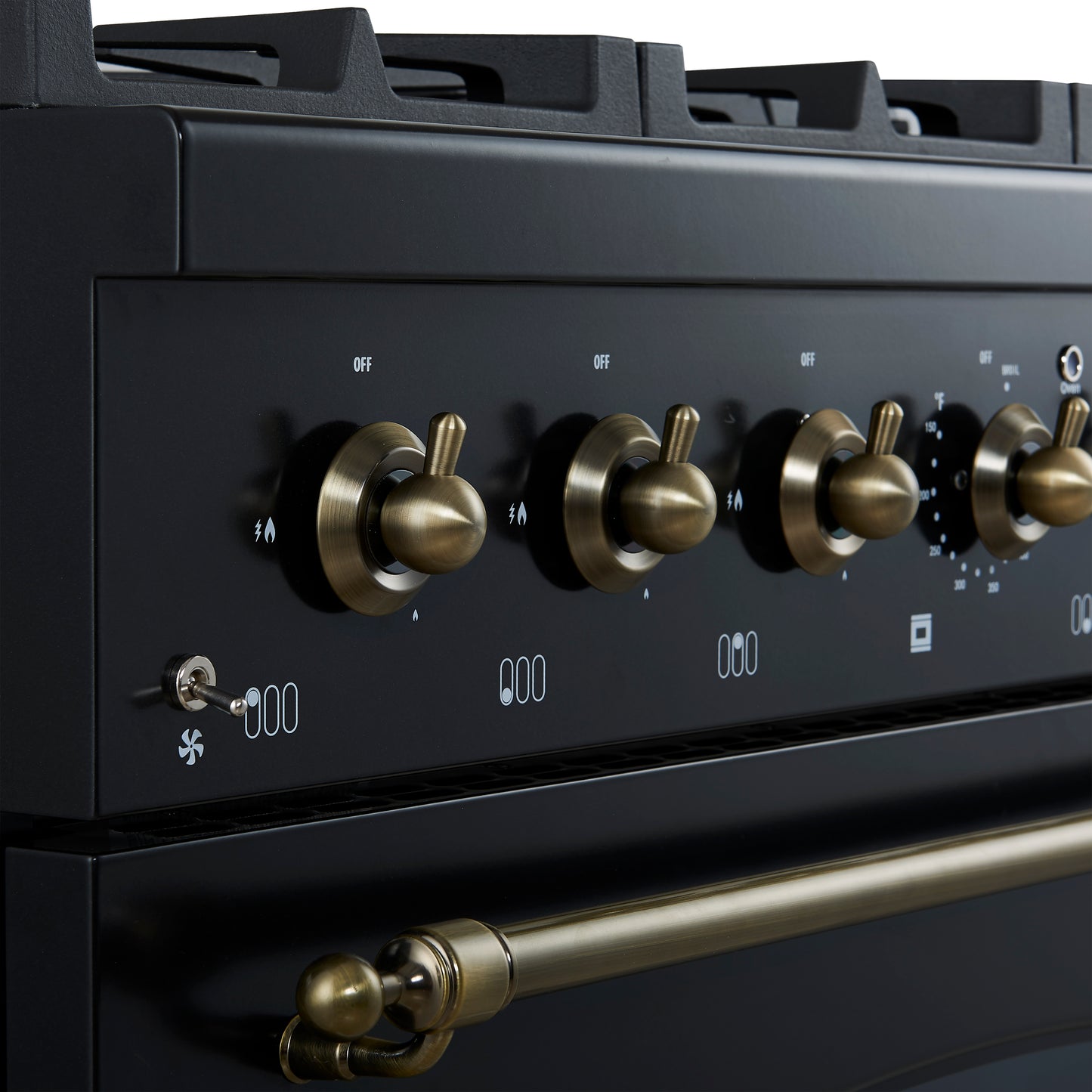 Forno Antico 36-inch Freestanding Gas Range Black and Antique Brass Design, 6 Sealed Burners 71,000 BTU, 4.5 cu.ft. Convection Oven