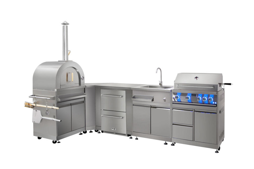 Thor Outdoor Kitchen Package with Propane Gas Grill, Pizza Oven and Refrigerator