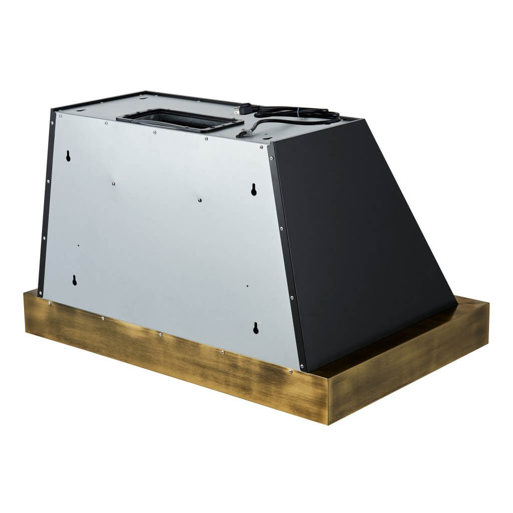 Vittorio 36" Wall Mount Range Hood in Black & Antique Brass Trim, 600 CFM with Baffle Filters & Remote Control