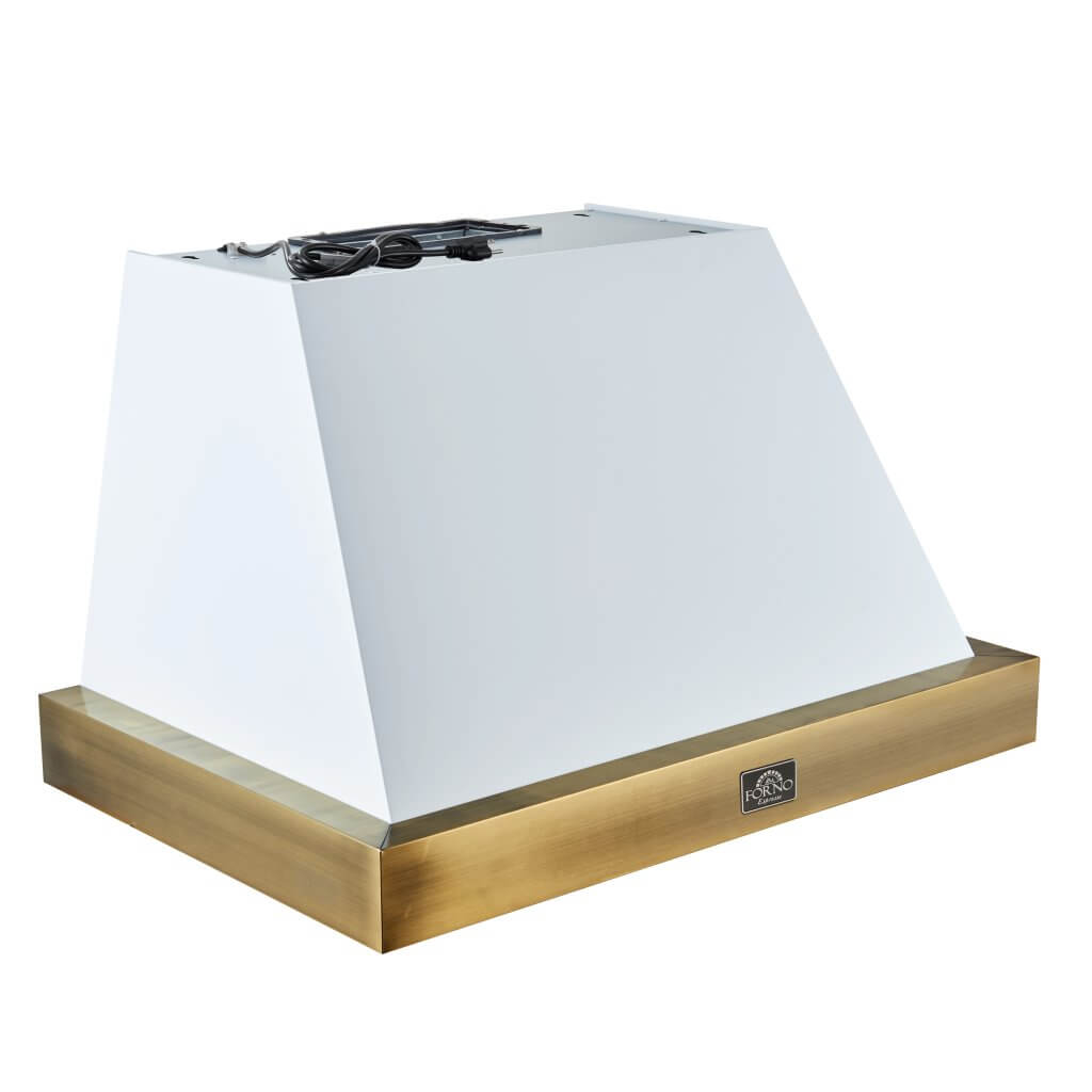 Vittorio 36" Wall Mount Range Hood in Black & Antique Brass Trim, 600 CFM with Baffle Filters & Remote Control