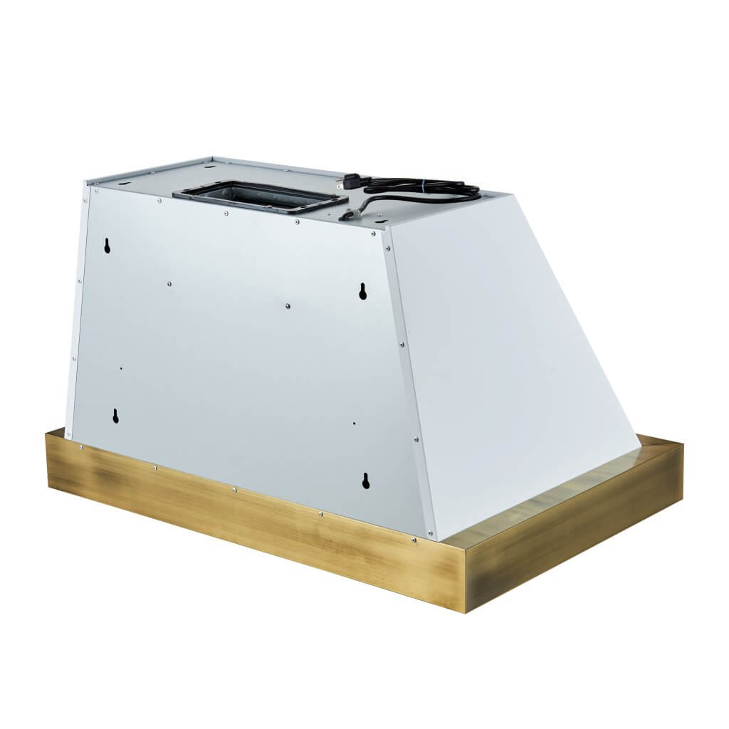 Vittorio 36" Wall Mount Range Hood in Black & Antique Brass Trim, 600 CFM with Baffle Filters & Remote Control