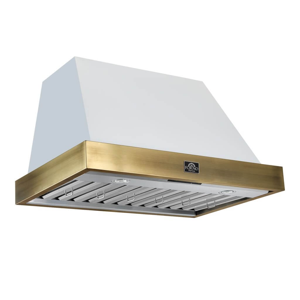 Vittorio 36" Wall Mount Range Hood in Black & Antique Brass Trim, 600 CFM with Baffle Filters & Remote Control