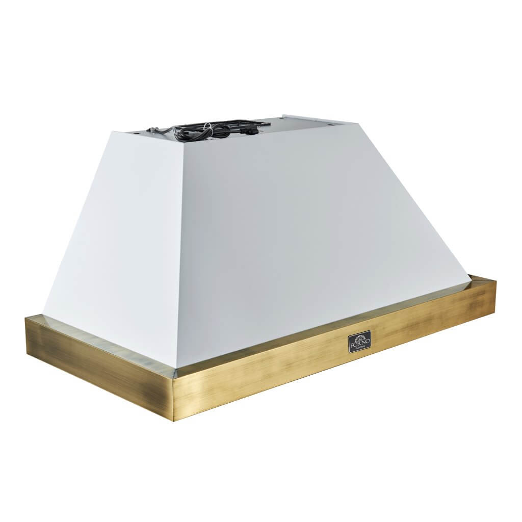 Vittorio 48" Wall Mount Range Hood in Black & Antique Brass Trim, 600 CFM with Baffle Filters & Remote Control