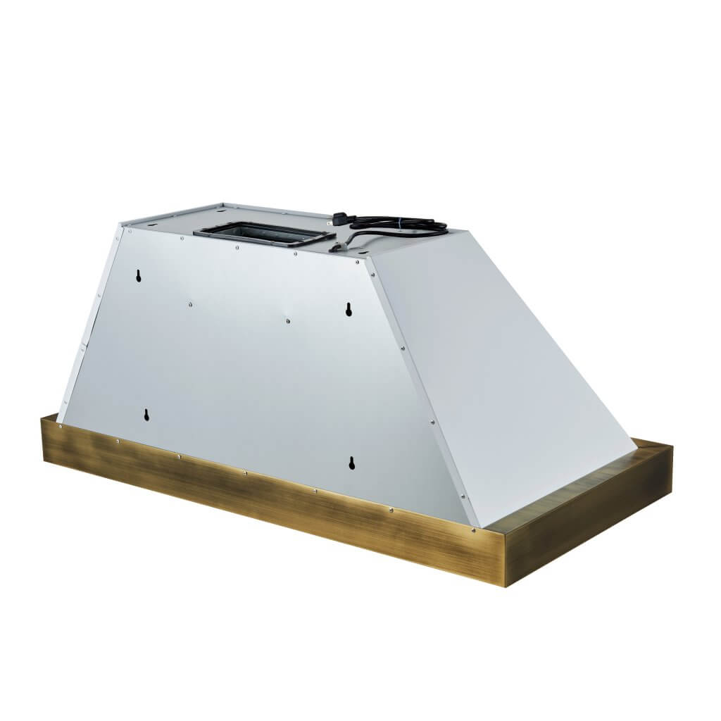 Vittorio 48" Wall Mount Range Hood in Black & Antique Brass Trim, 600 CFM with Baffle Filters & Remote Control