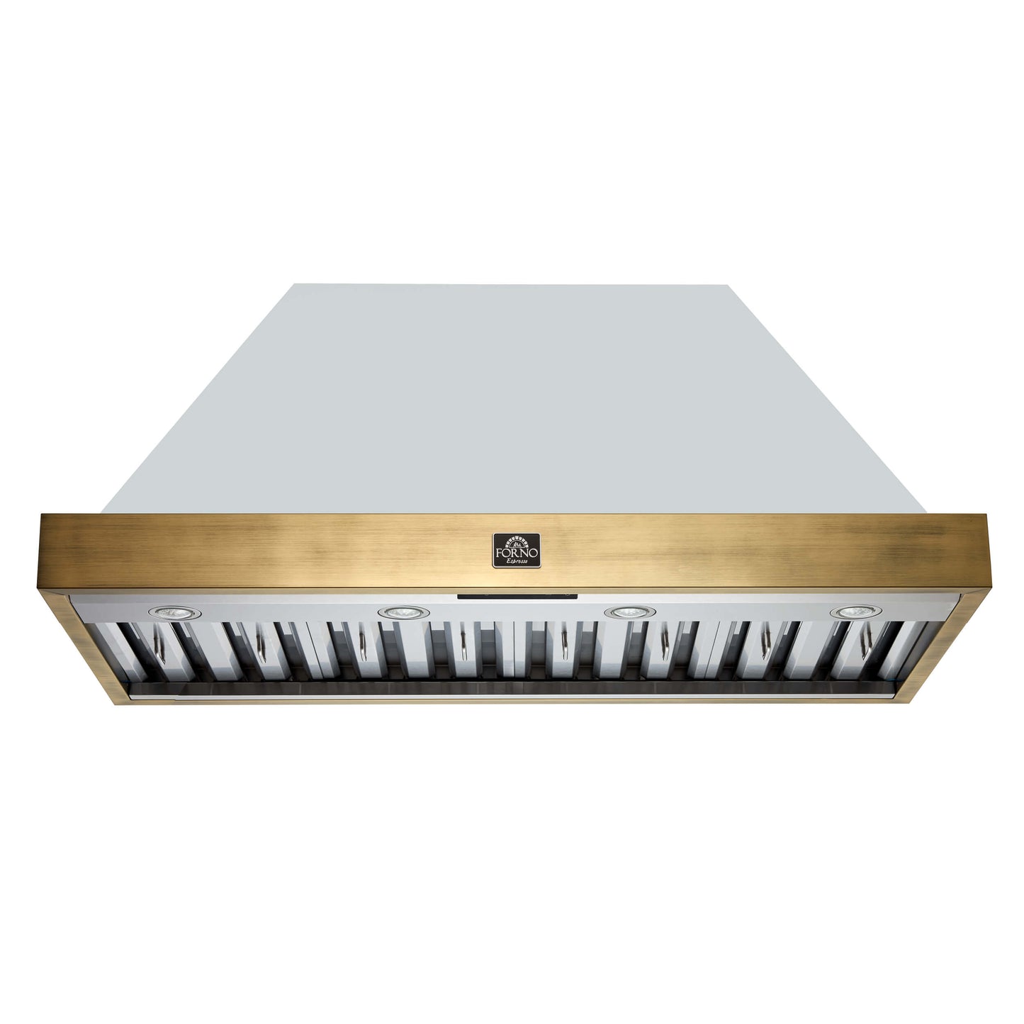 Vittorio 48" Wall Mount Range Hood in Black & Antique Brass Trim, 600 CFM with Baffle Filters & Remote Control