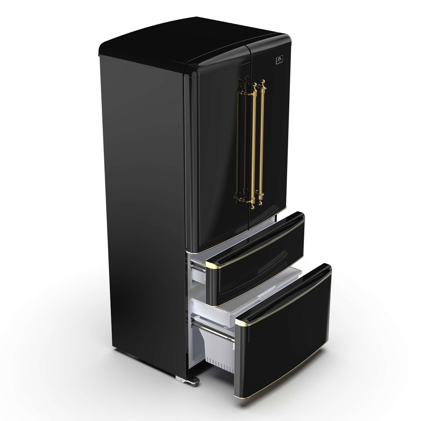 Forno Luigi 18 cu.ft. French Door Refrigerator Black, Antique Brass Handles