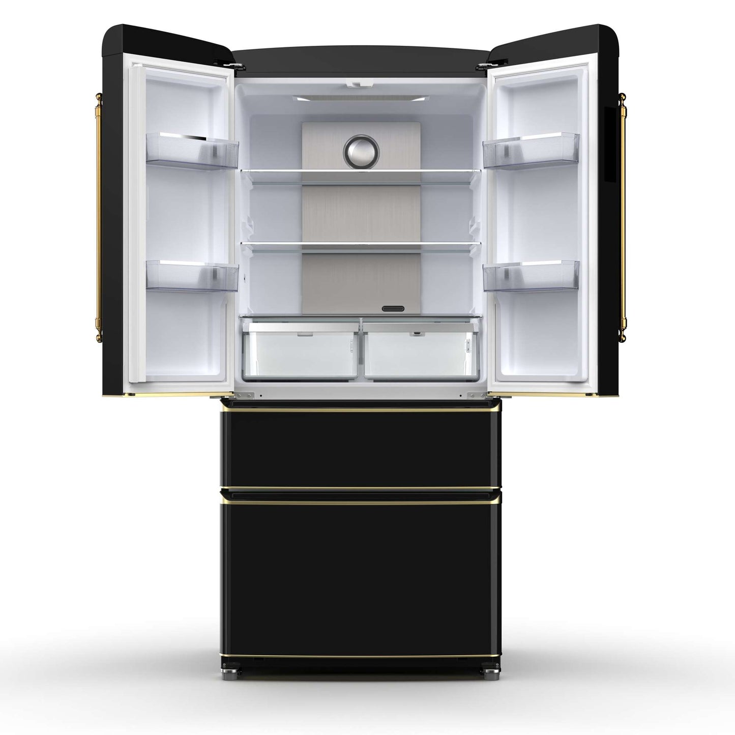 Forno Luigi 18 cu.ft. French Door Refrigerator Black, Antique Brass Handles