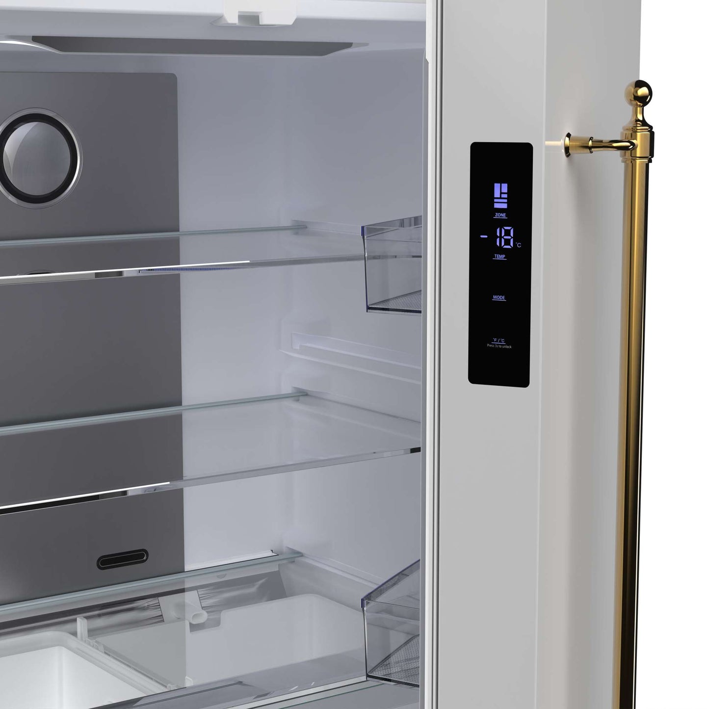 Forno Luigi 18 cu.ft. French Door Refrigerator White, Antique Brass Handles