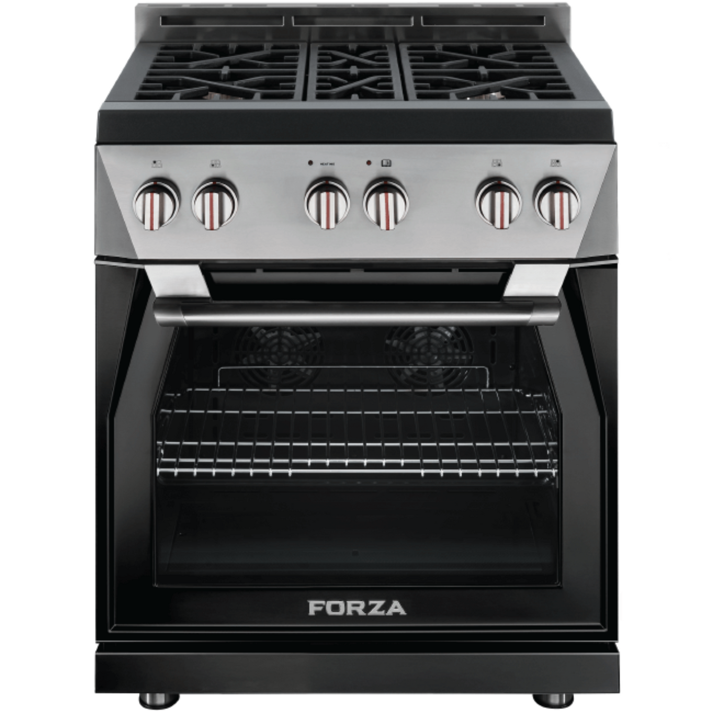 Forza 30" all Gas w/ 4 brass burners, Infinito Grate System, MassimoBlu Double Broiler, st. steel