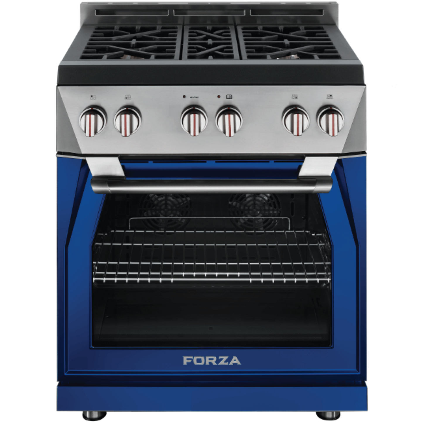Forza 30" all Gas w/ 4 brass burners, Infinito Grate System, MassimoBlu Double Broiler, st. steel
