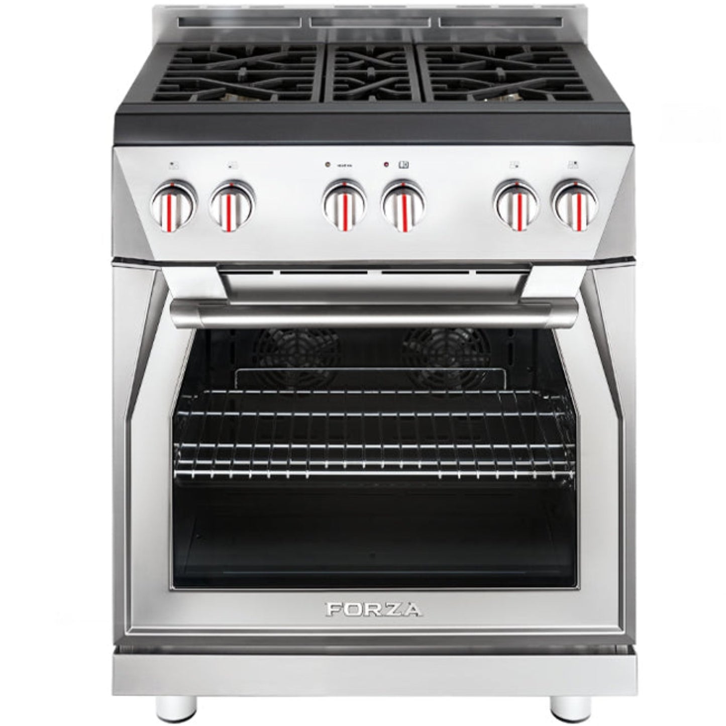 Forza 30" all Gas w/ 4 brass burners, Infinito Grate System, MassimoBlu Double Broiler, st. steel