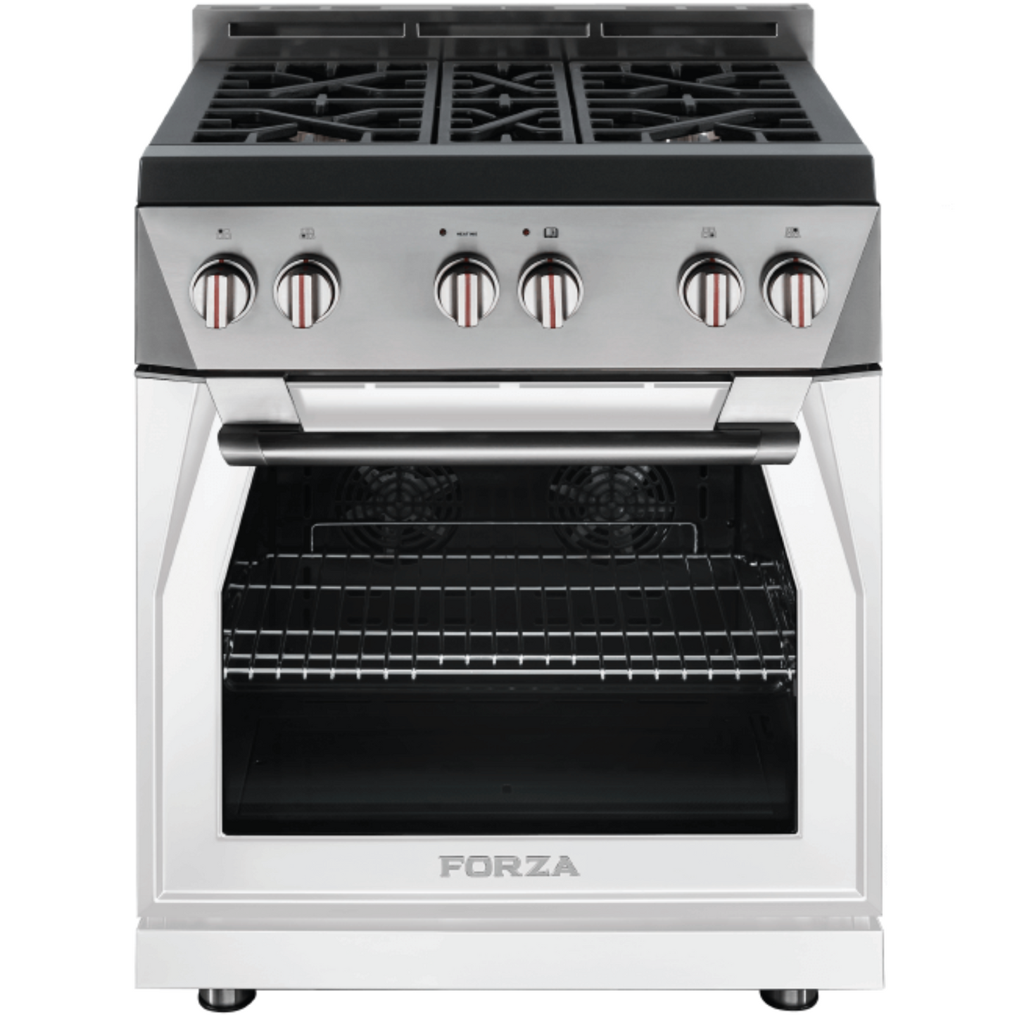 Forza 30" all Gas w/ 4 brass burners, Infinito Grate System, MassimoBlu Double Broiler, st. steel