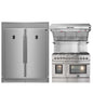 FORNO Premium 3-Piece Kitchen Bundle - FORNO Galiano 48" Freestanding Dual Fuel Range, FORNO Rizzuto 60" W. Dual Combo Convertible Refrigerator, FORNO 48" Wall Mount Range Hood