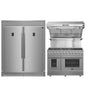 FORNO Premium 3-Piece Kitchen Bundle - FORNO Galiano 48" Freestanding Gas Range, FORNO Rizzuto 60" W. Dual Combo Convertible Refrigerator, FORNO 48" Wall Mount Range Hood
