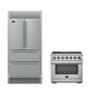 FORNO Premium 2-Piece Kitchen Bundle - Galiano 48" Stainless Steel Range, Forno Moena 36" French Door 19.2 cu. ft Stainless Steel Refrigerator, with Decorative Grill - 40"es Wide