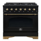 Forno Antico 36-inch Dual Fuel Range Black and Antique Brass Design with 6 Sealed Gas Burners and Electric Convection Oven