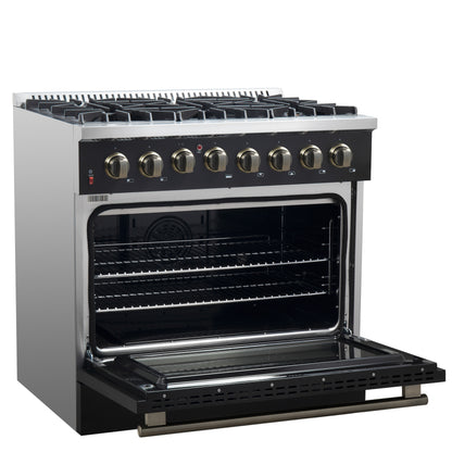 Forno Galiano 36" Freestanding Dual Fuel Range in Black