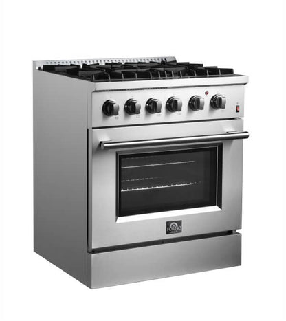 Forno Marco 30-inch Dual Fuel Range Stainless Steel, 4 Sealed Burners - 37,000 BTU, 4.32 cu.ft. True Convection Oven