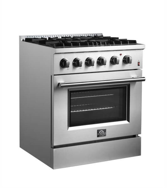 Forno Marco 30-inch Dual Fuel Range Stainless Steel, 4 Sealed Burners - 37,000 BTU, 4.32 cu.ft. True Convection Oven