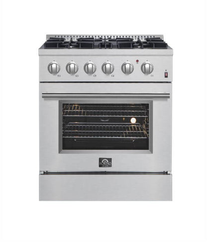 Forno Marco 30-inch Dual Fuel Range Stainless Steel, 4 Sealed Burners - 37,000 BTU, 4.32 cu.ft. True Convection Oven