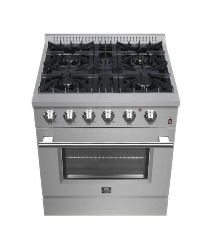 Forno Marco 30-inch Dual Fuel Range Stainless Steel, 4 Sealed Burners - 37,000 BTU, 4.32 cu.ft. True Convection Oven