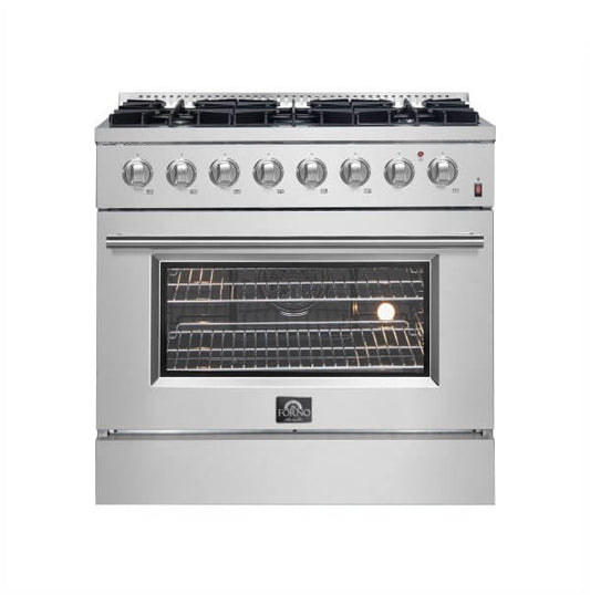 Forno Marco 36-Inch Dual Fuel Range Stainless Steel, 6 Sealed Burners - 67,000 BTU, 5.36 cu.ft. True Convection Oven