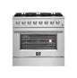 Forno Marco 36-Inch Dual Fuel Range Stainless Steel, 6 Sealed Burners - 67,000 BTU, 5.36 cu.ft. True Convection Oven