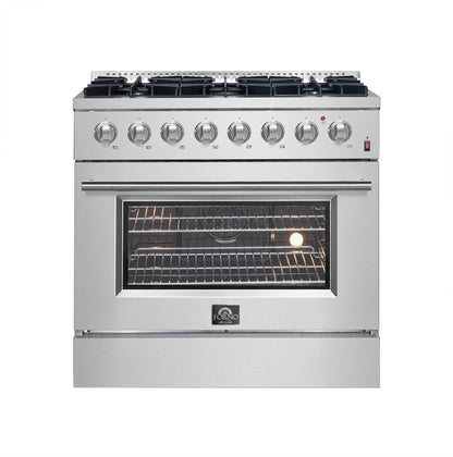 Forno Marco 36-Inch Dual Fuel Range Stainless Steel, 6 Sealed Burners - 67,000 BTU, 5.36 cu.ft. True Convection Oven