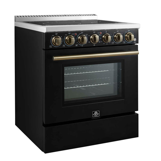 Forno Paolo 30" Freestanding Electric Range in Black, 4.38 cu.ft. True Convection Oven