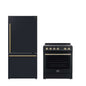 FORNO Premium 2-Piece Kitchen Bundle - Leonardo Espresso 30" Black Range, 31" Black Bottom Freezer Refrigerator