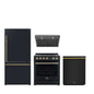 FORNO Premium 4-Piece Kitchen Bundle - Leonardo Espresso 30" Black Range, 30" Black Range Hood, 31" Black Bottom Freezer Refrigerator, 24" Black Built-In Dishwasher