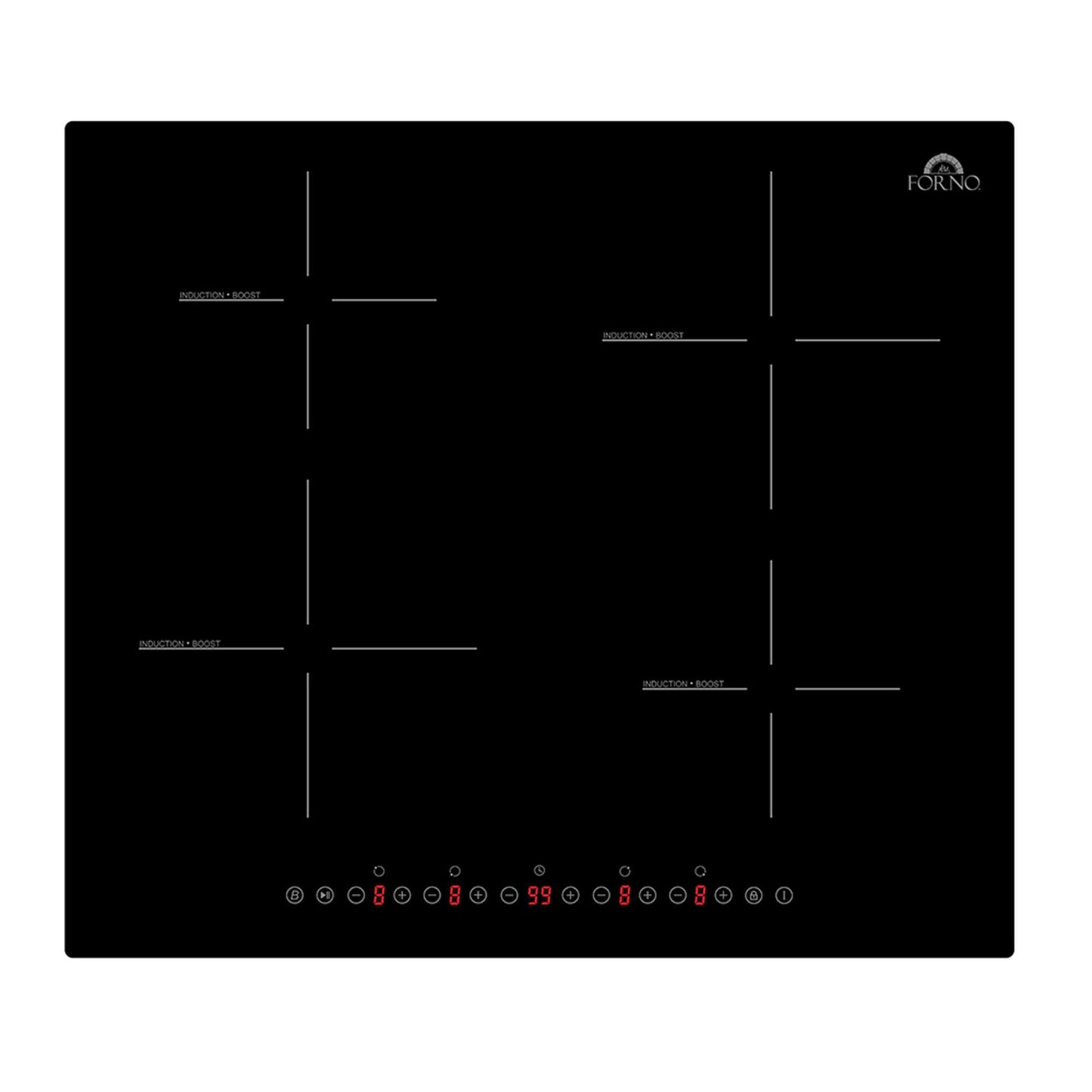 Forno Parco 24-Inch Induction Cooktop, 4 Zones, 7200W, Touch Control, 9 Power Levels & Booster Function