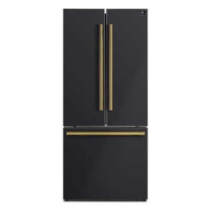 Forno Gallipoli Epsresso 30"-Wide Black French Door Refrigerator with Bottom Freezer 17.5 Cu. Ft. Capacity - No Frost with Ice Maker