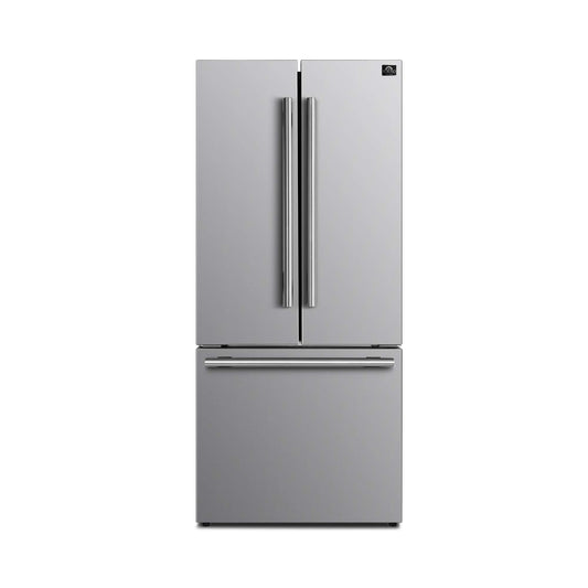 Forno Gallipoli 30" French Door Refrigerator with Bottom Freezer 17.5 cu. ft Capacity - Stainless Steel No Frost Fridge with Ice Maker