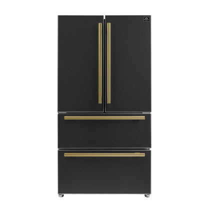 Forno Moena Espresso 36" French Door Refrigerator in Black, 19.2 cu. ft