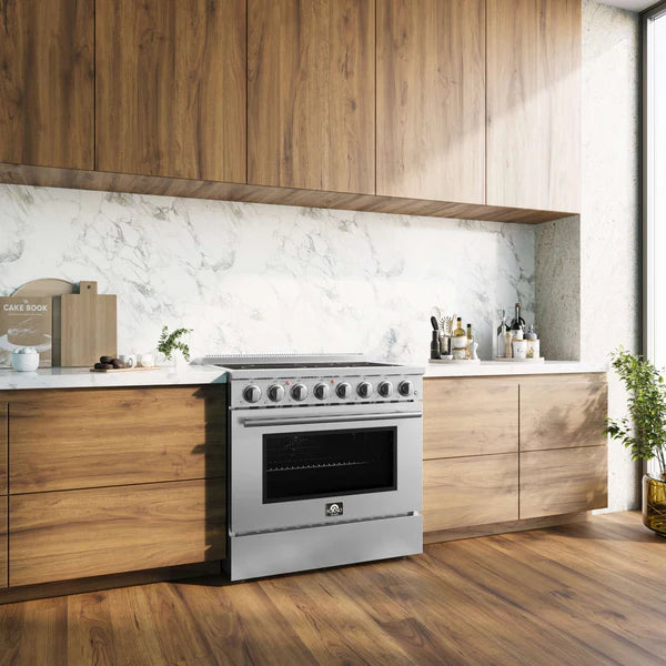 Forno Paolo 36 Inch Freestanding Electric Range, Stainless Steel, 5.44 cu.ft, True Convection Oven, Energy Efficient