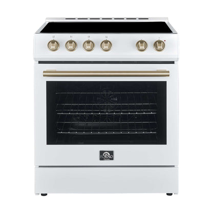 FORNO Premium 2-Piece Kitchen Bundle - Leonardo Espresso 30" White Range, 31" White Bottom Freezer Refrigerator