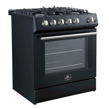 Forno Leonardo Espresso 30" Black Gas Range, 5 Burners, 39 500 BTU, 5 cu.ft. Convection Oven