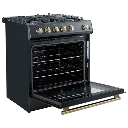 Forno Leonardo Espresso 30" Black Gas Range, 5 Burners, 39 500 BTU, 5 cu.ft. Convection Oven