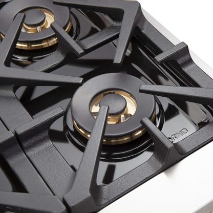 FORNO Capriasca 48-inch Gas Range Stainless Steel, 8 Brass Burners 160,000 BTU, 6.58 cu.ft. Double Oven